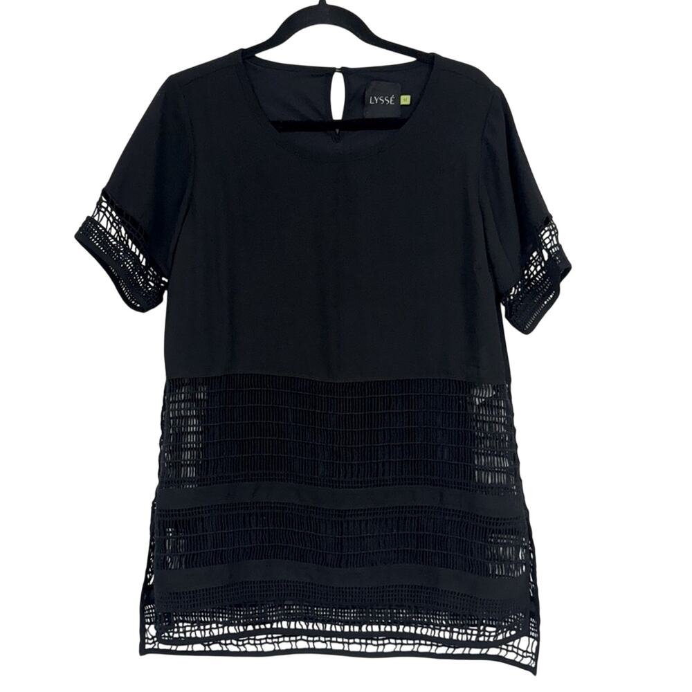Lysse Black Crochet Short Sleeve Blouse Womens M Swimsuit Coverup Beachy Top